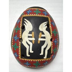 Native Southwest Kokopelli Whistle Hand Painted Clay Ocarina Flute Pendant